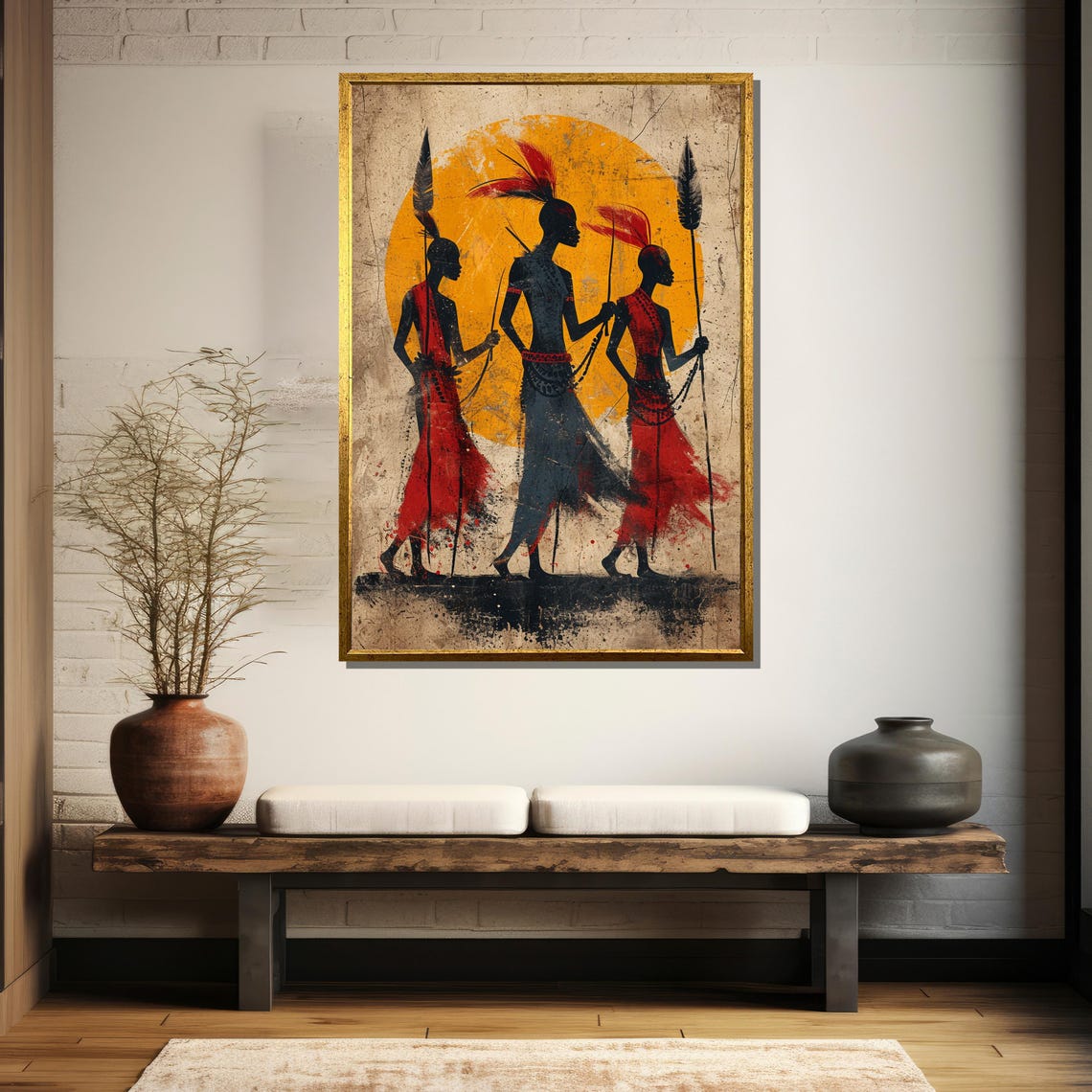 African Tribal Warriors At Sunset Silhouette Cultural Wall Art - Image 5