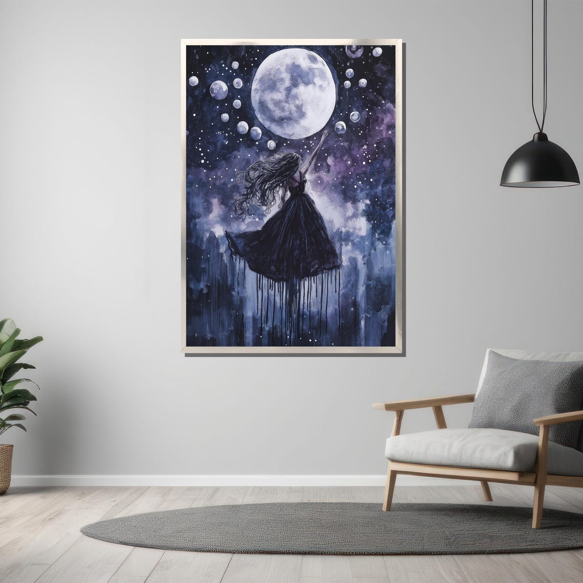 Moon Goddess Reaching for Full Moon Celestial Night Sky Poster - Image 3