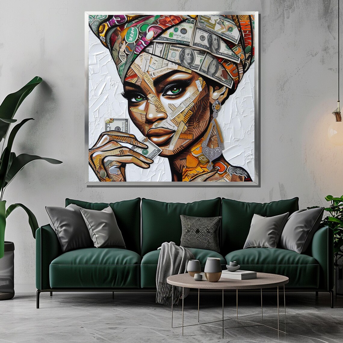 Empowered Woman Holding Dollar Bill Collage Pop Art Portrait Poster - Image 3