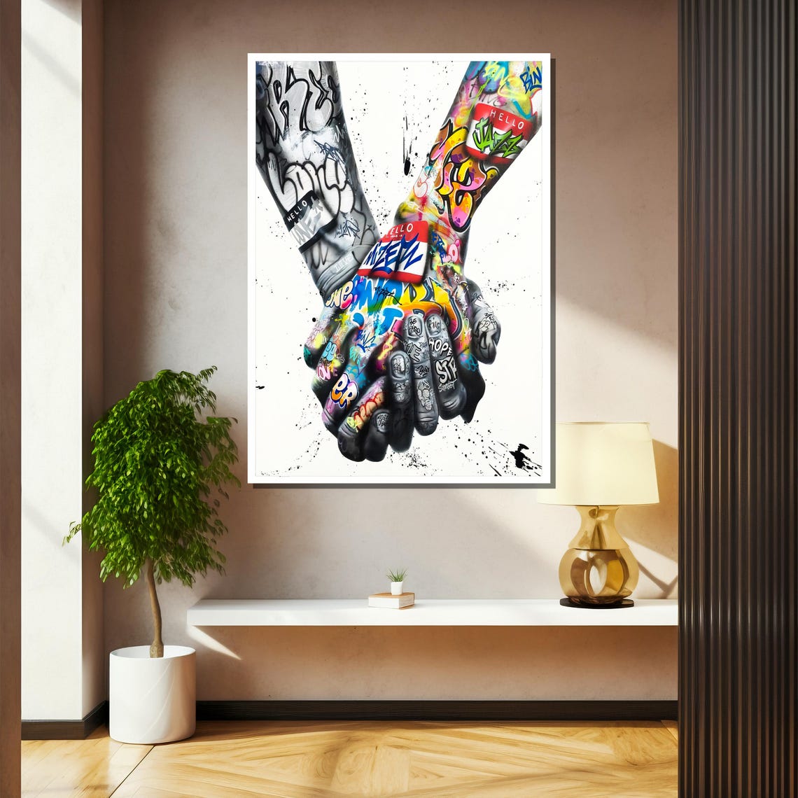 Unity Through Graffiti Painting Vibrant Hand In Hand Street Art Design As A Bold Statement Gift - Image 2