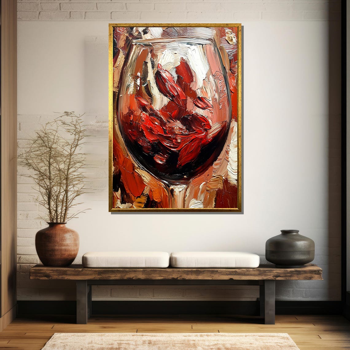 Red Wine Glass Painting Impasto Painting Bold Textured Wall Art Wine Lovers Gift Modern Home Decor - Image 5