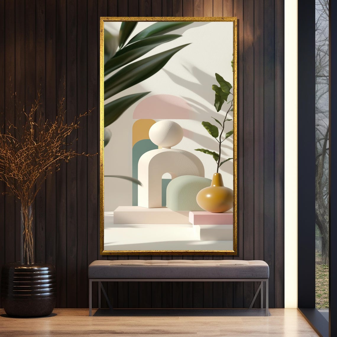 Minimalist Pastel Painting Modern Abstract Geometric Wall Art Soft Neutral Home Decor Elegant Sculpture Artwork Unique Gift - Image 5