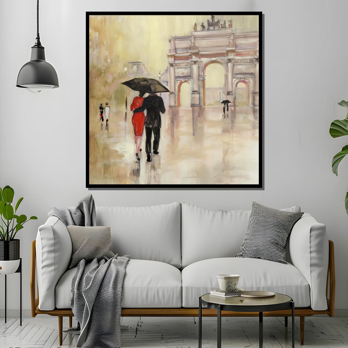 Paris Rainy Stroll Couple Under Umbrella Arc de Triomphe Poster - Image 4