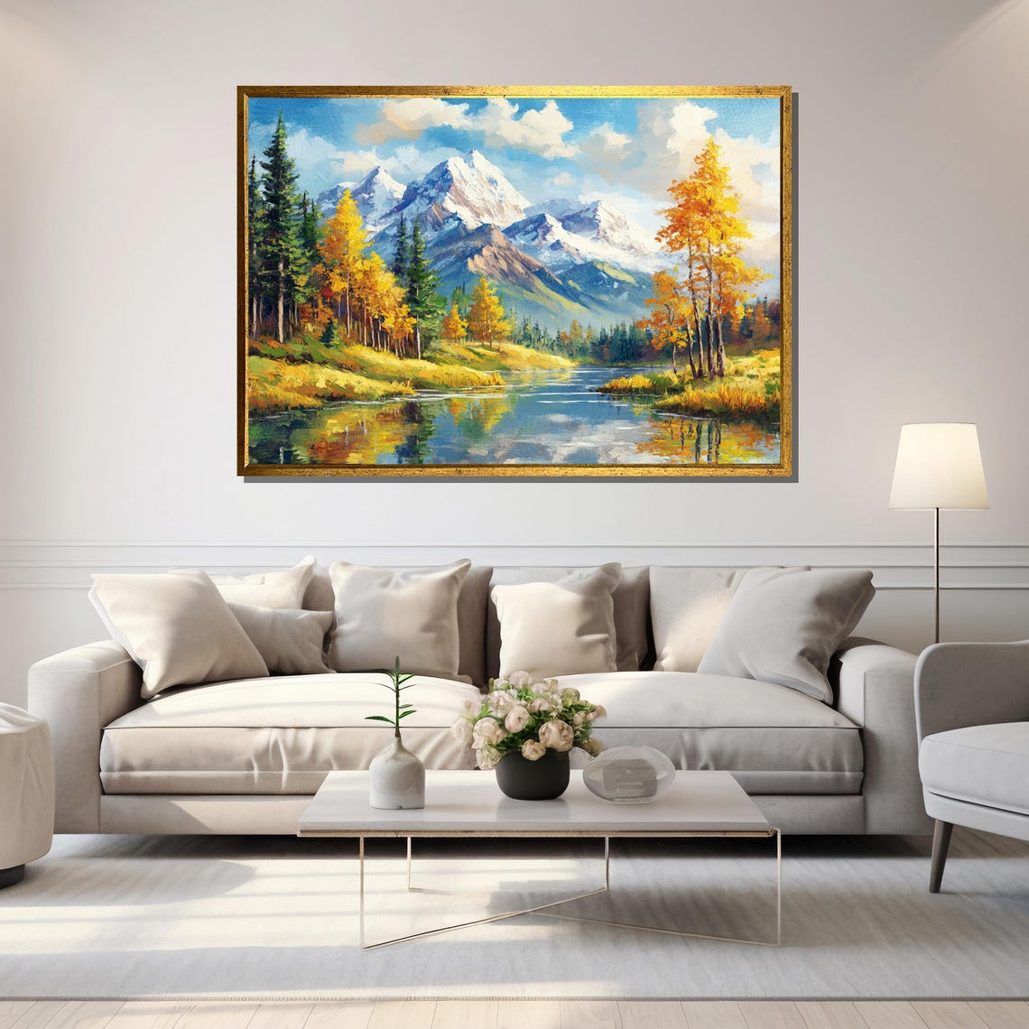 Autumn Mountain Lake With Snow Capped Peaks Landscape Art Poster - Image 5