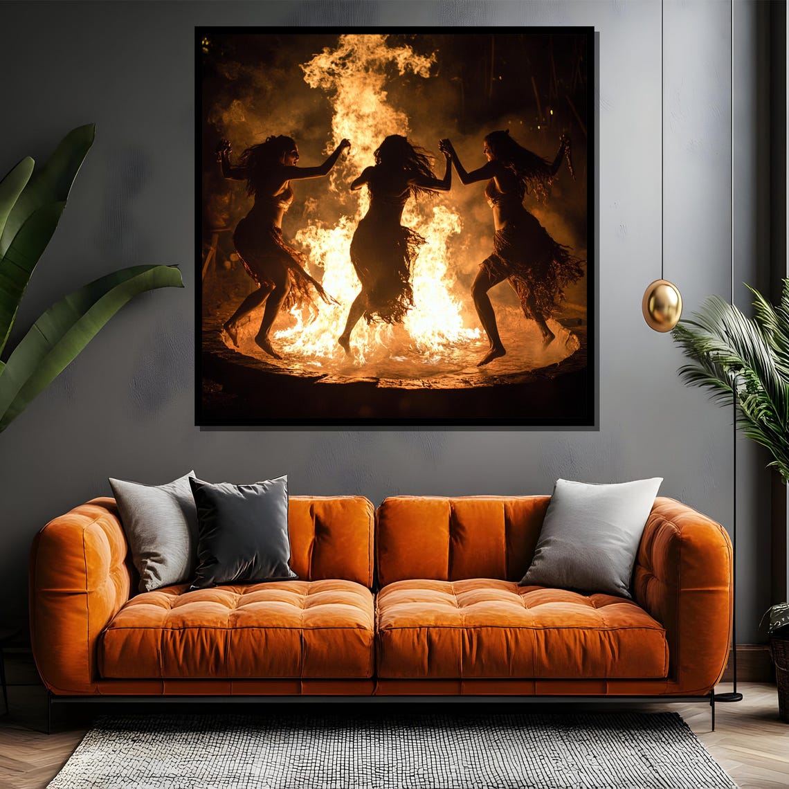 Three Dancers Around the Bonfire Night Silhouette Wall Poster - Image 4