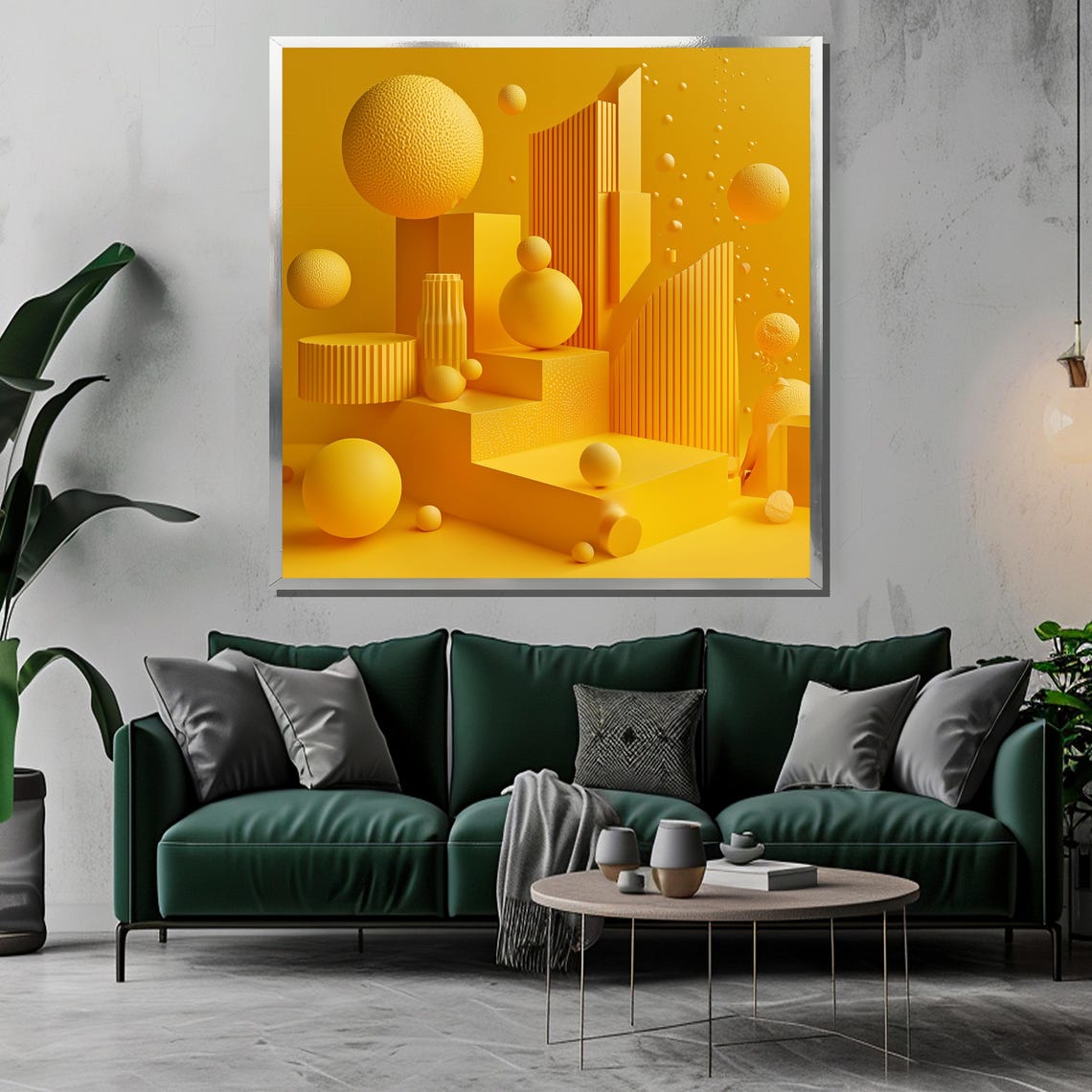 Abstract Geometric Yellow Painting Modern Wall Art Minimalist Monochrome Decor Futuristic Design Artwork Unique Gift - Image 3