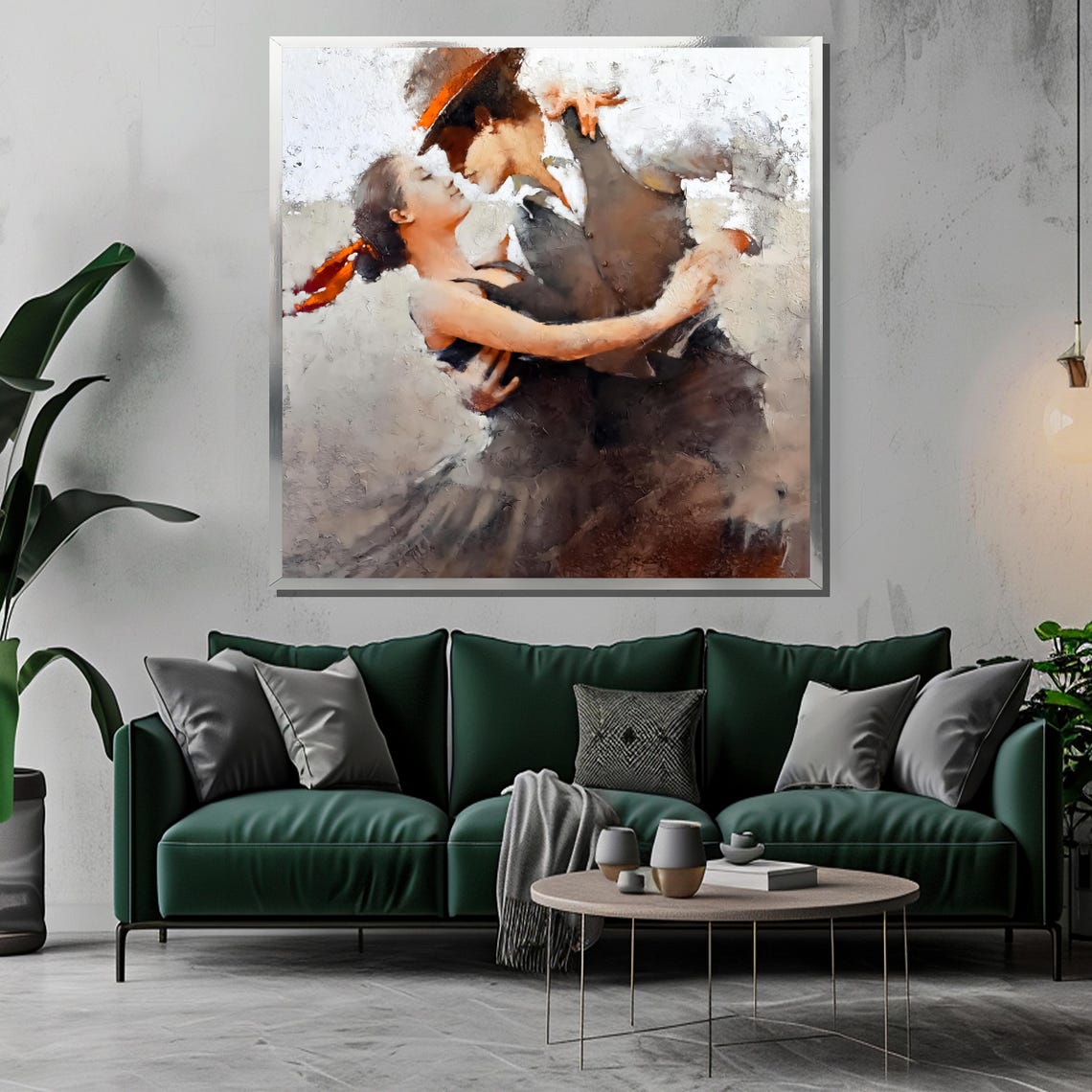 Passionate Tango Couple in Textured Embrace Dance Painting Poster - Image 3