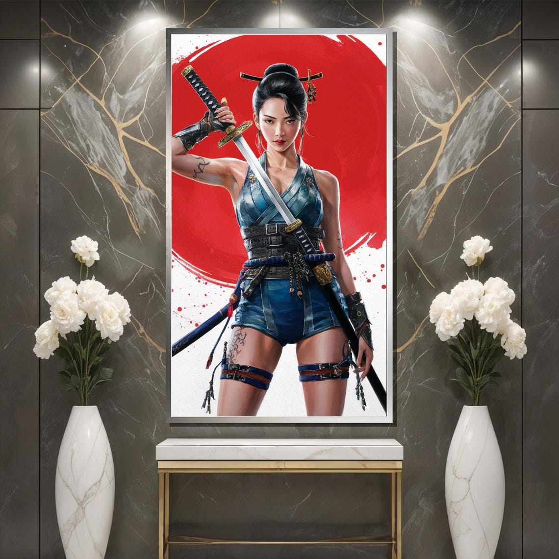 Samurai Warrior Woman Painting Bold And Dynamic Japanese Art Featuring A Strong Female Fighter Unique Gift For Art Lovers - Image 3