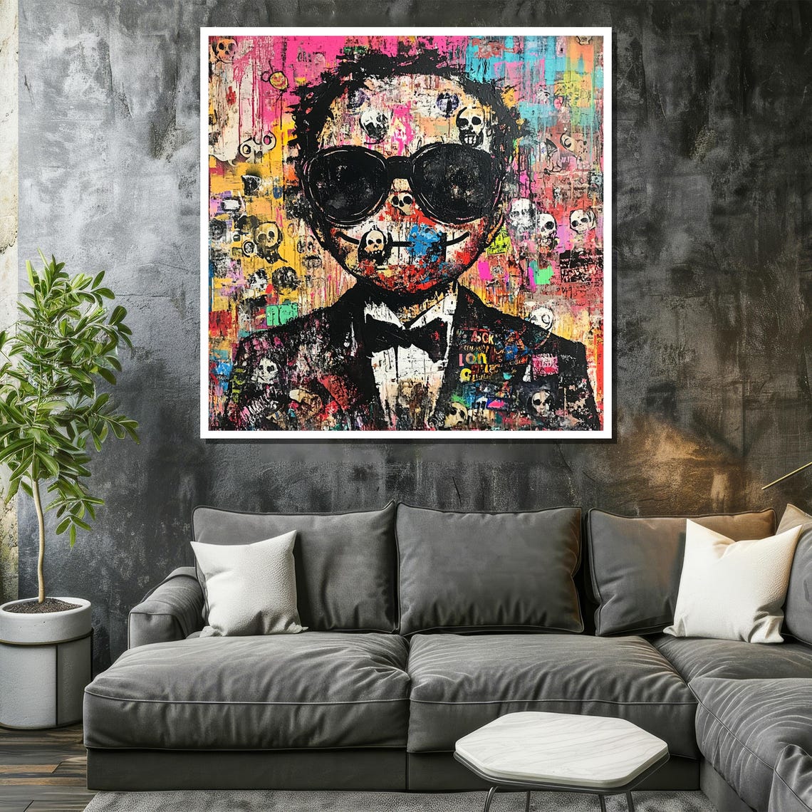 Graffiti Pop Art Painting Urban Street Style Skull Portrait Colorful Expressionist Wall Decor Edgy Contemporary Print - Image 2