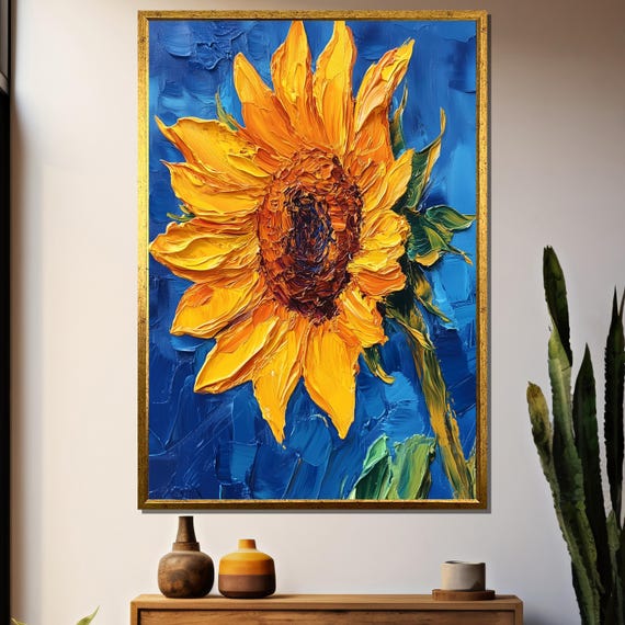 Bold Sunflower Delight Thick Impasto Painting For A Cheerful Gift And Home Decor