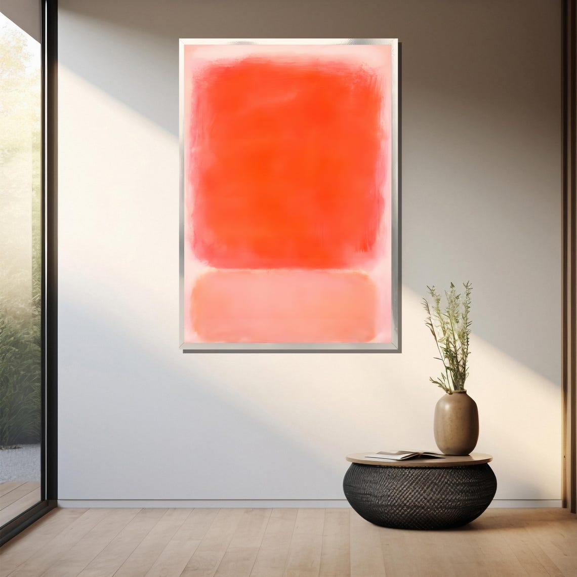 Radiant Orange Over Soft Pink Layers Modern Abstract Art Poster - Image 3