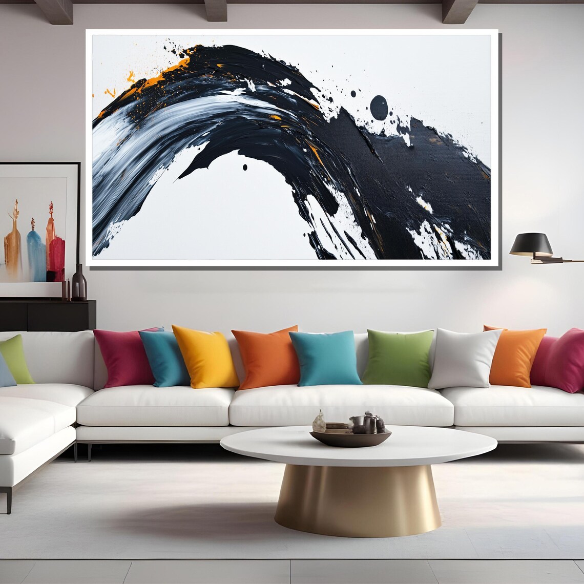 Minimalist Brushstroke Painting Bold Black And White Art Gift For Modern Wall Decor - Image 2