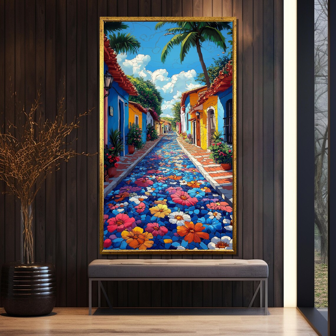 Colorful Flower Covered Street with Colonial Houses and Palms Poster - Image 5