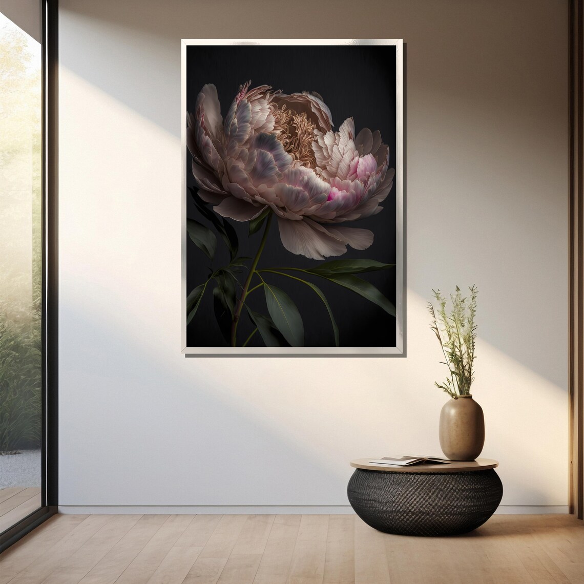 Soft Blush Pink Peony Bloom On Dark Elegant Floral Art Poster - Image 3