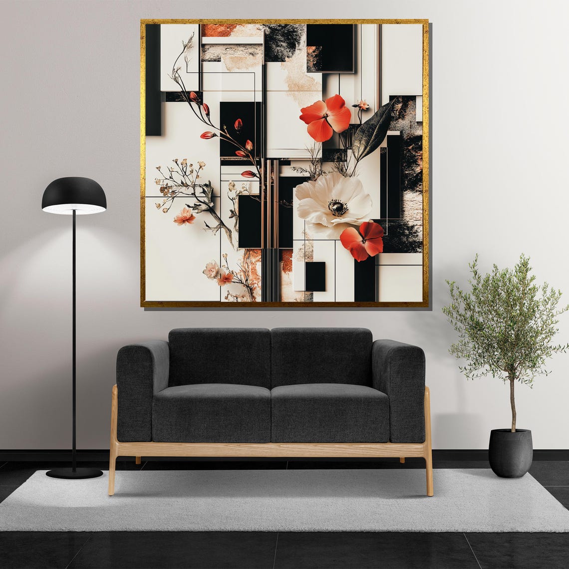 Modern Floral Geometric Wall Art Abstract Botanical Collage Minimalist Black White Elegant Home Decor Gift For Art Lovers - Image 5