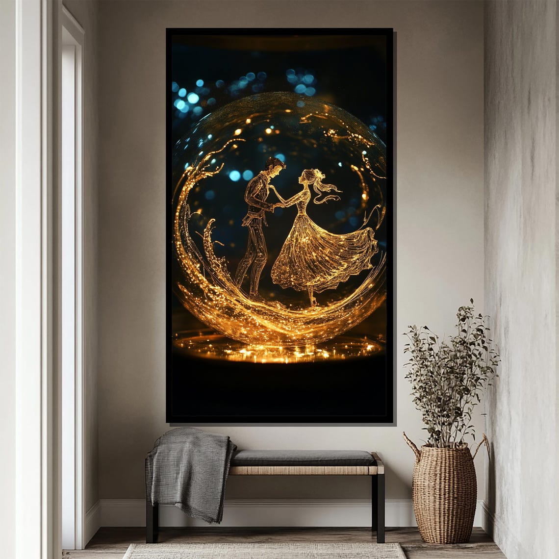 Romantic Golden Sparkling Dancing Couple Glowing Wedding Art Poster - Image 4