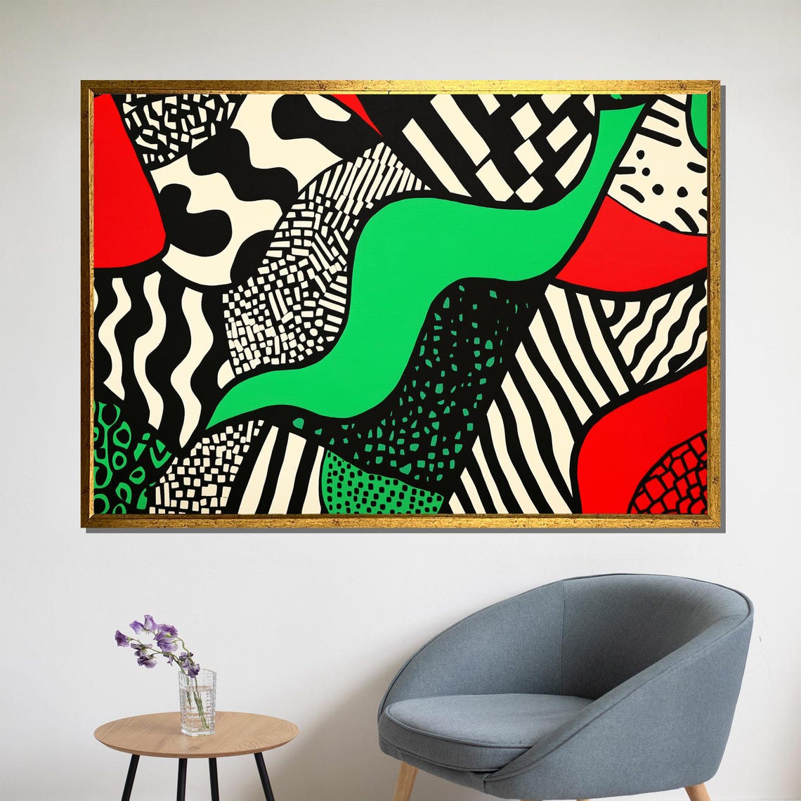 Bold Abstract Geometric Painting Modern Pop Art Wall Decor Black And White Pattern Art Vibrant Contemporary Artwork Unique Gift