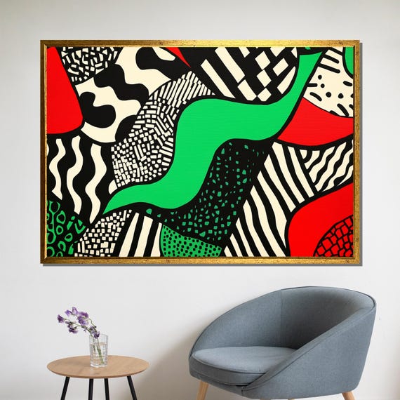 Bold Abstract Geometric Painting Modern Pop Art Wall Decor Black And White Pattern Art Vibrant Contemporary Artwork Unique Gift