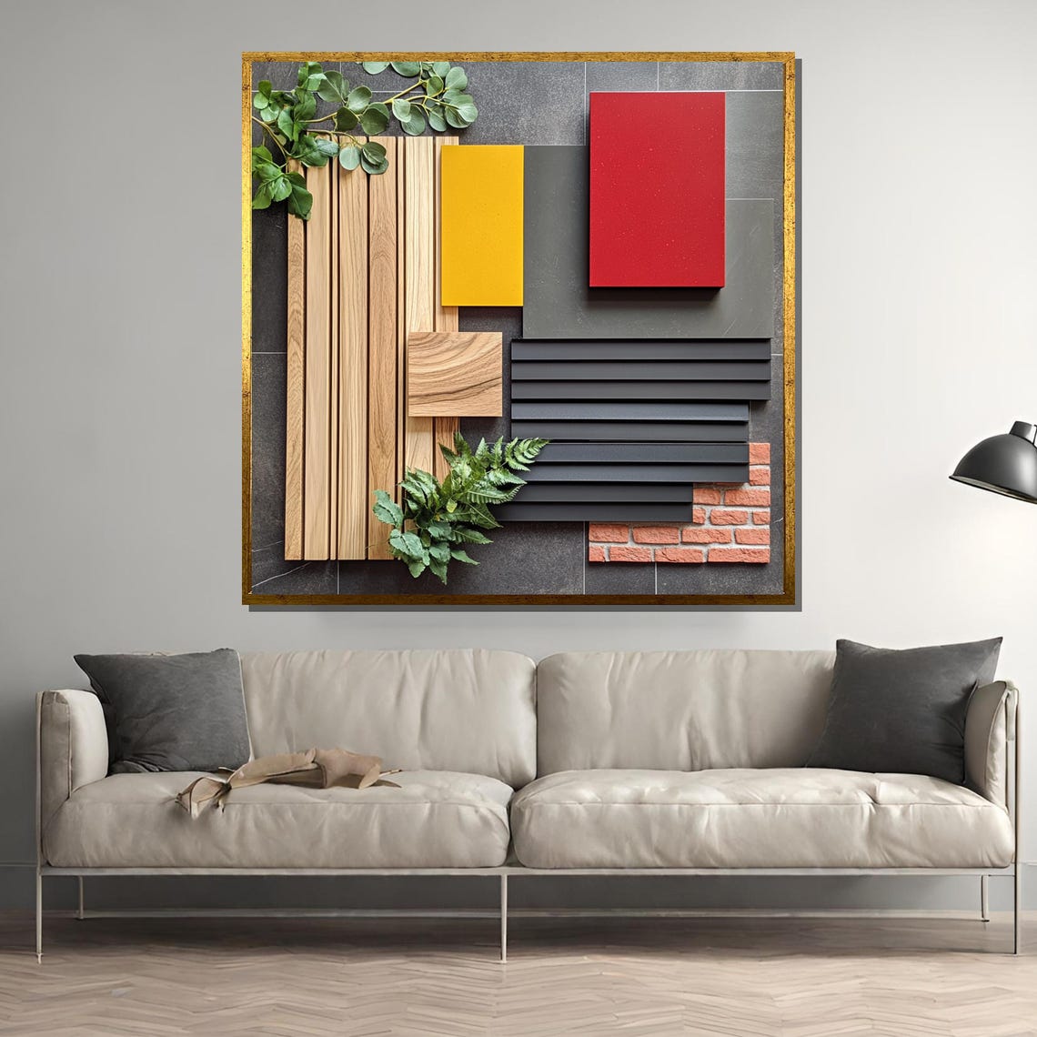 Modern Geometric Wood Panel Abstract Collage Wall Decor Poster