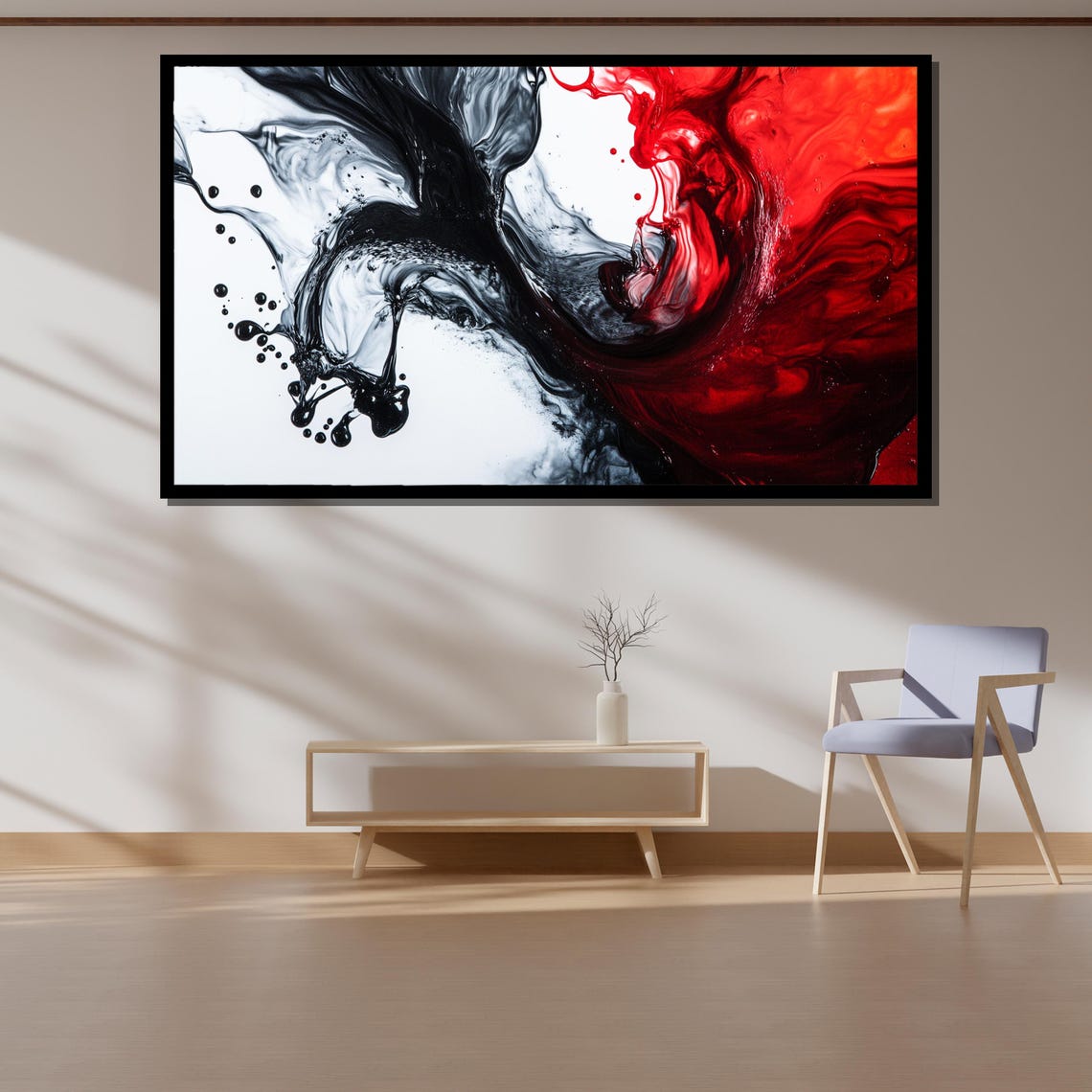 Black And Red Fluid Ink Swirl Bold Modern Abstract Art Poster - Image 4