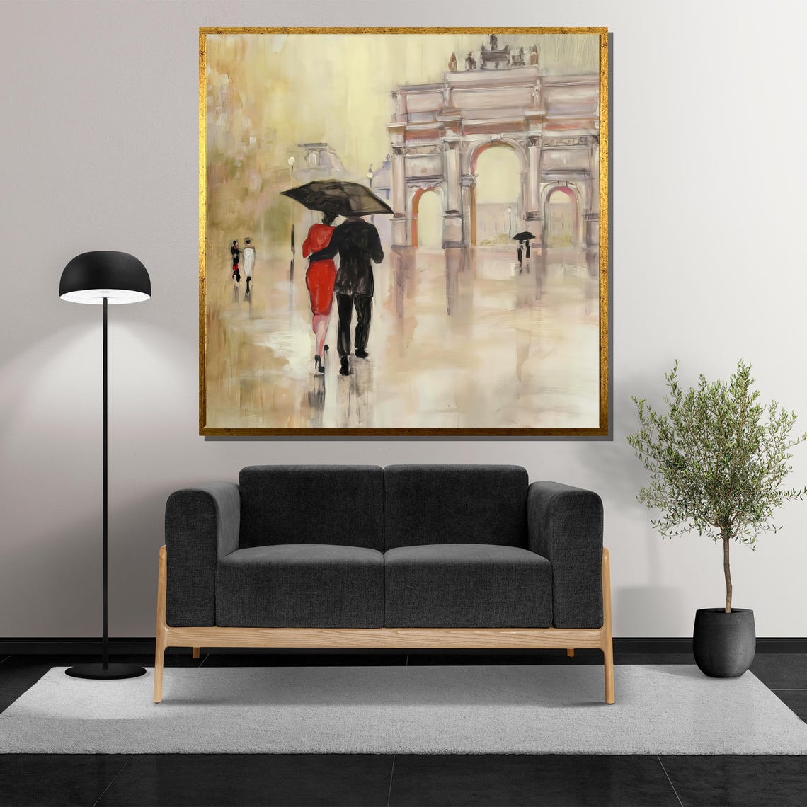 Paris Rainy Stroll Couple Under Umbrella Arc de Triomphe Poster - Image 5