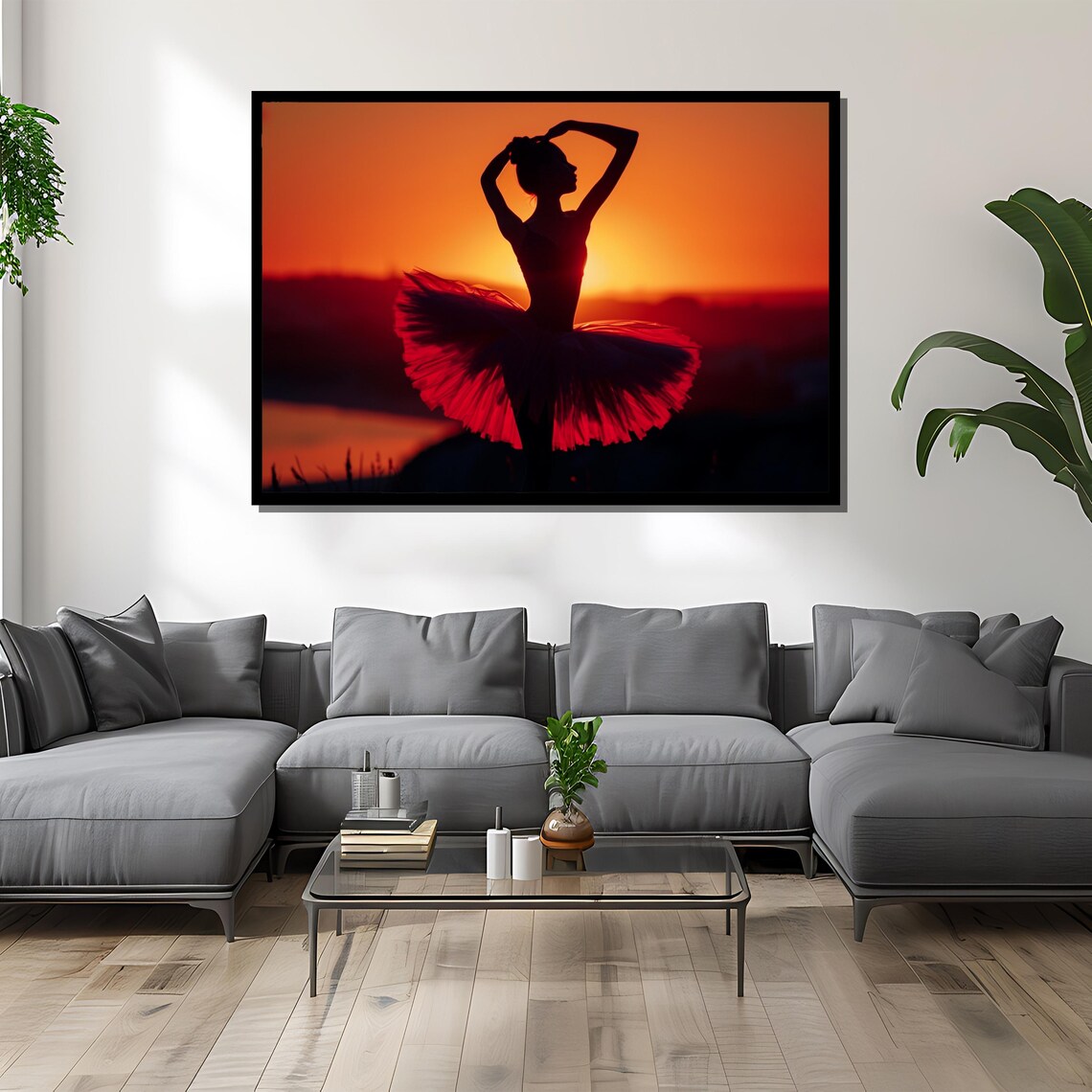 Ballerina Silhouette In Red Tutu Dancing At A Fiery Sunset Poster - Image 4