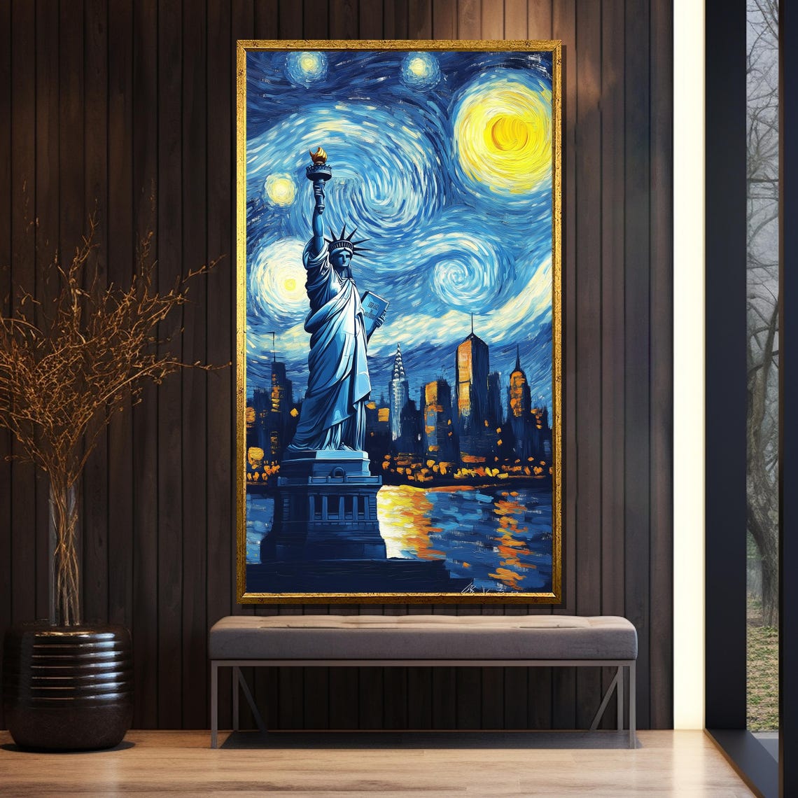 Statue Of Liberty Under Swirling Van Gogh Starry Night Poster - Image 5