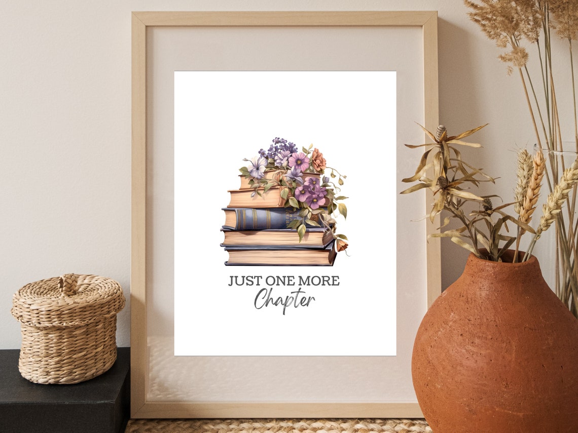 Just One More Chapter Book Stack With Flowers Bookish Poster - Image 2