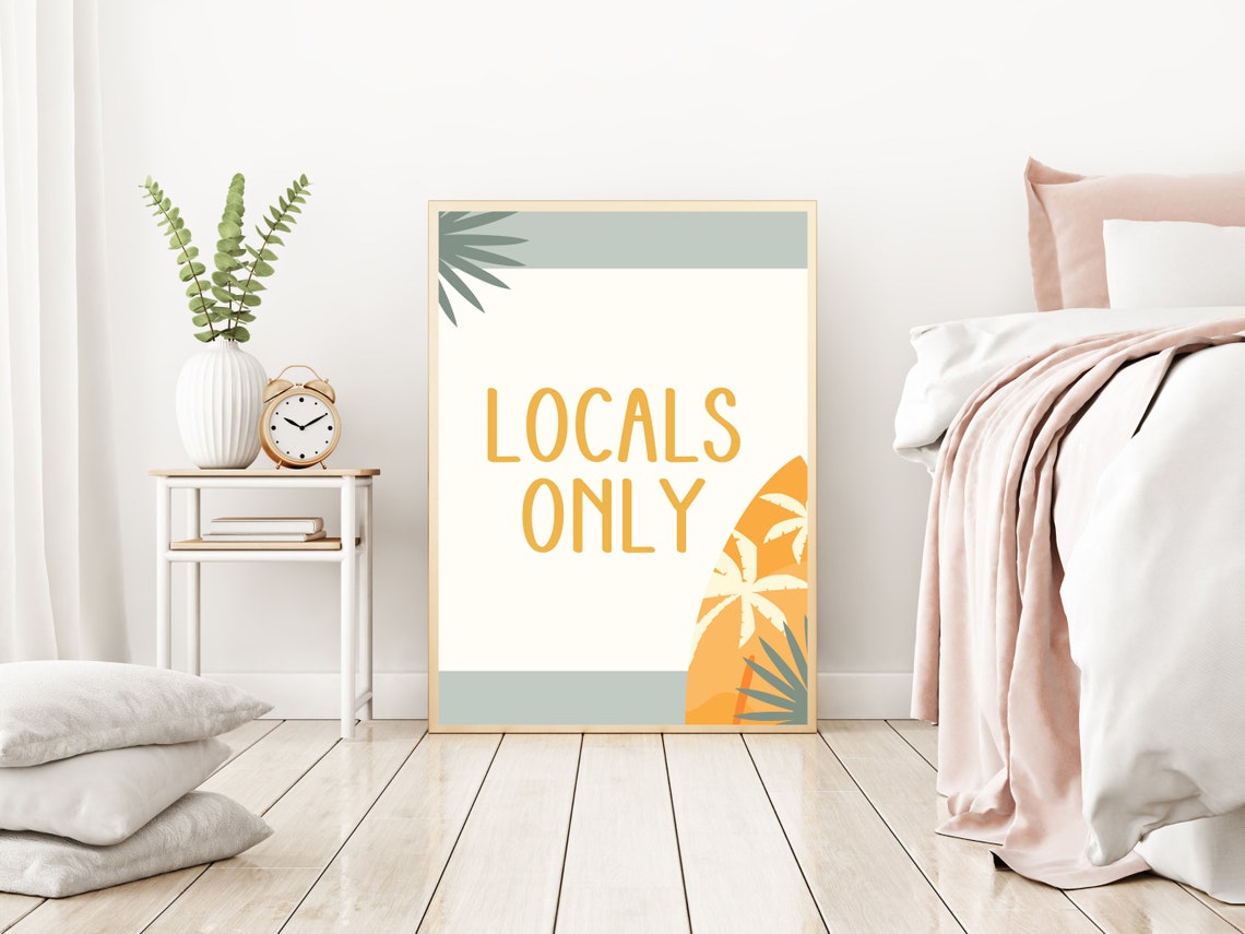 Locals Only Retro Surf Text With Palm And Board Coastal Poster - Image 3