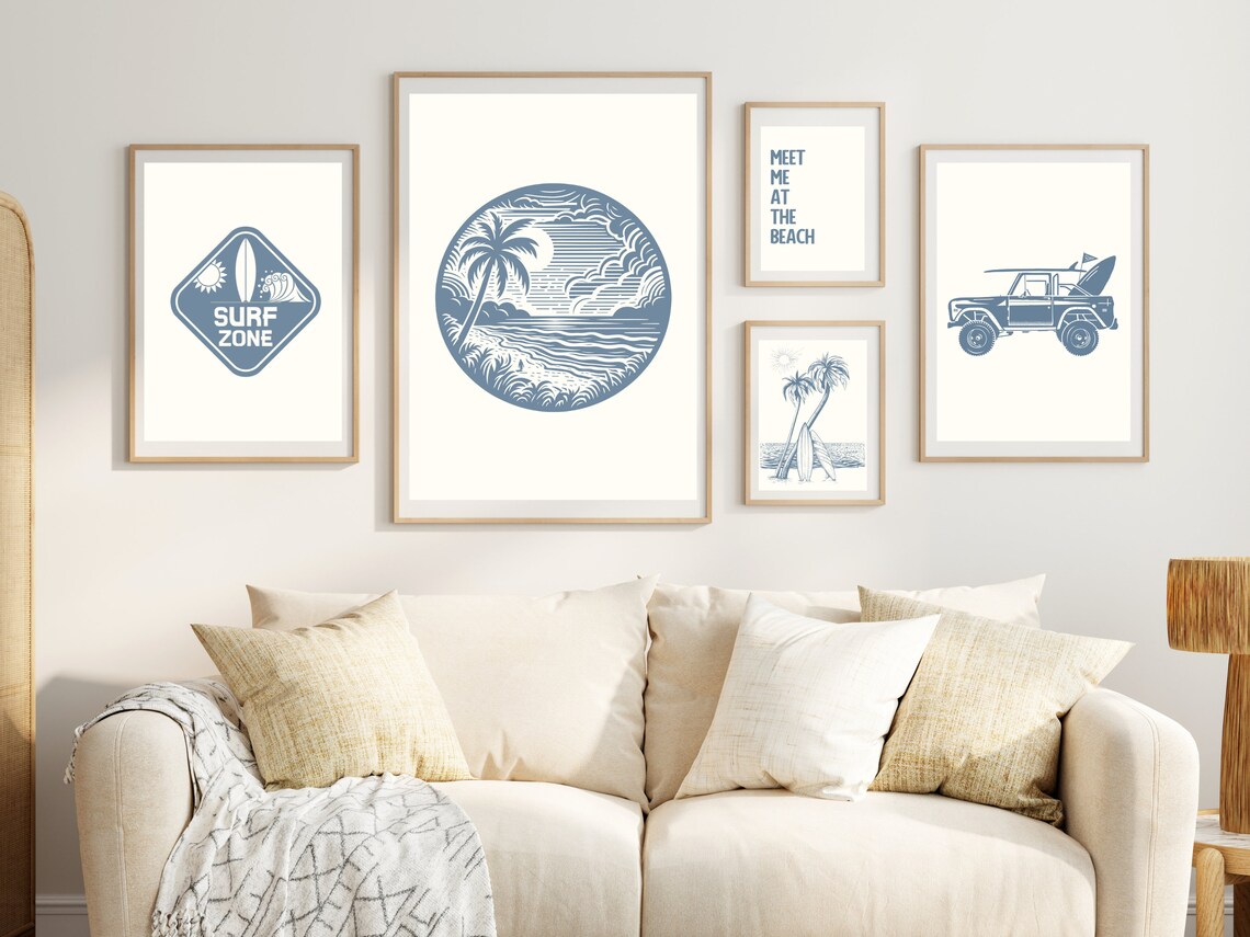 Blue Surf Zone Badge Surfboard Wave Graphic Coastal Room Poster - Image 2