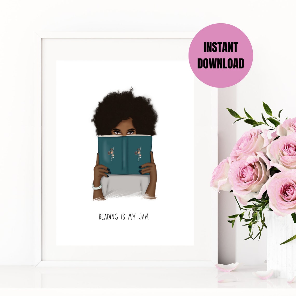 Reading Is My Jam Girl Reading a Book Lover Illustration Poster - Image 4