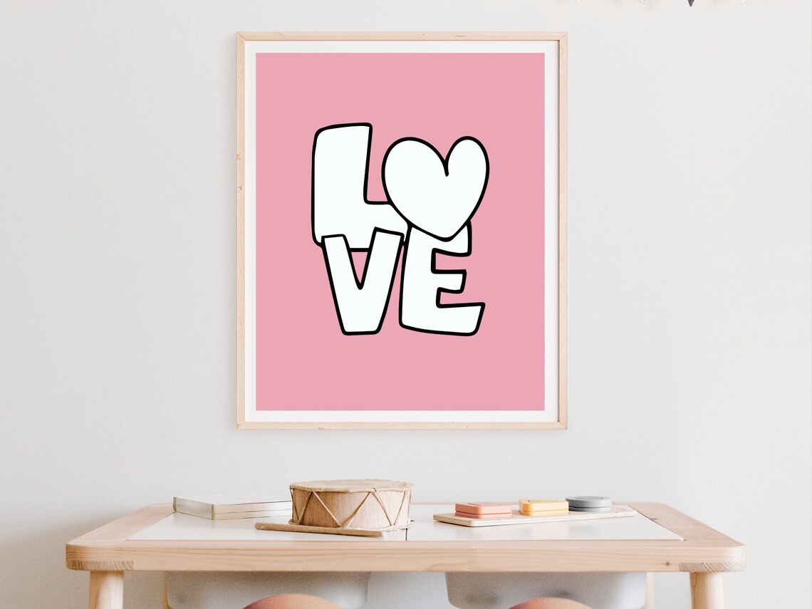Bold Love Typography With Heart Pink Girls Room Modern Poster - Image 3
