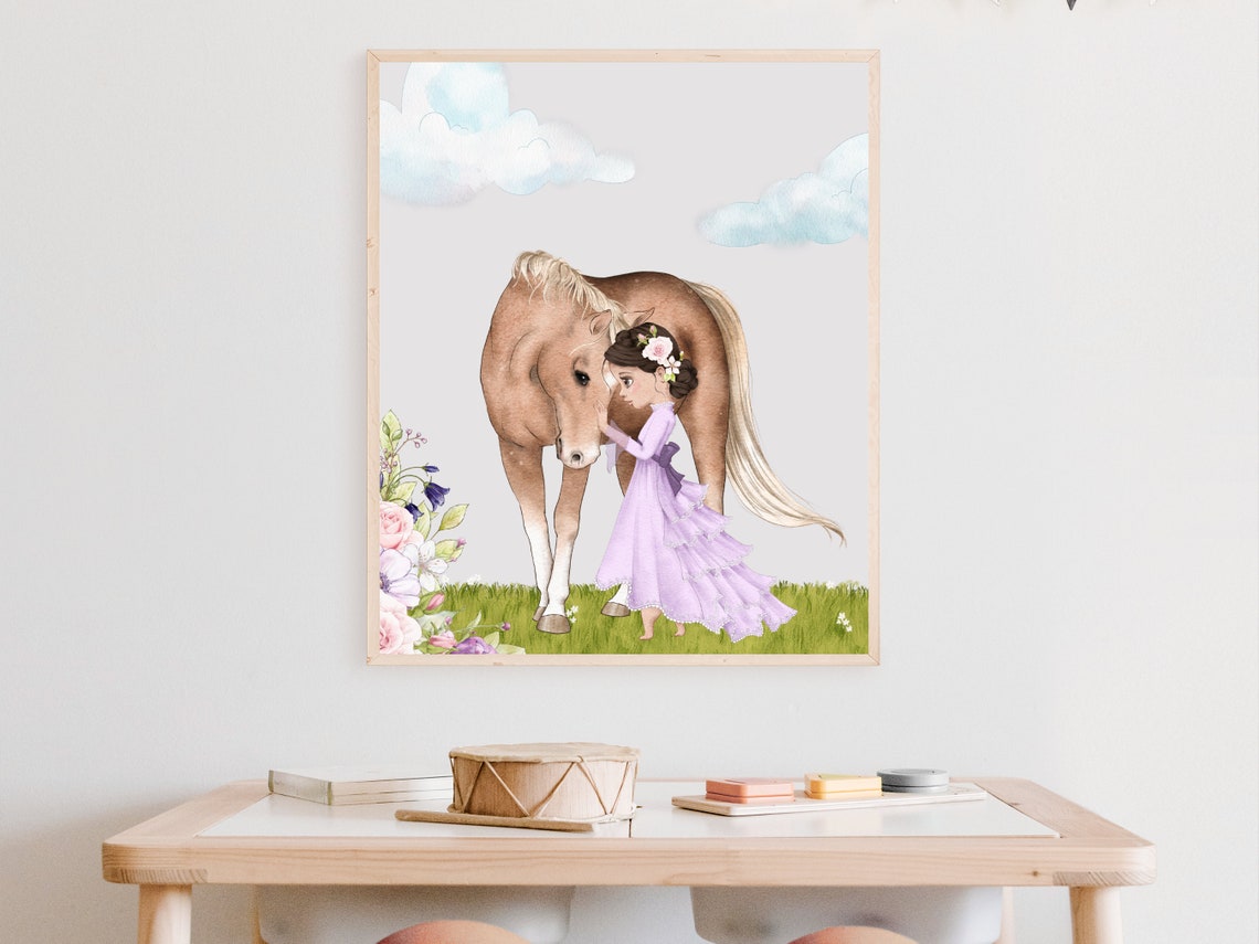 A Girl And Her Horse Nursery Print Princess Room Decor Watercolour Fairytale Art Animal Bond Print Cute Girls Room Wall Art - Image 2