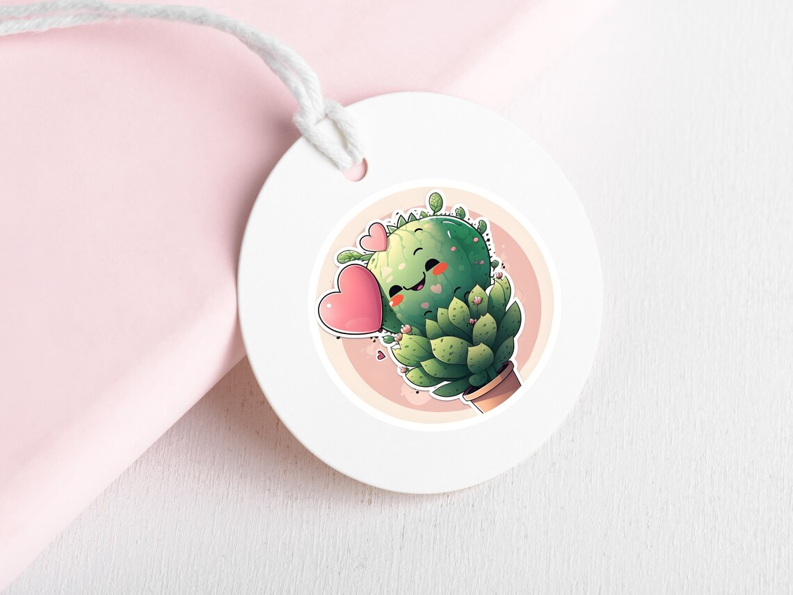 Cute Kawaii Cactus In Pink Pot Watercolor Vinyl Sticker Print - Image 4