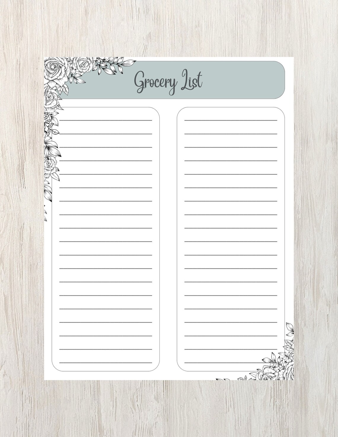 Floral Botanical Grocery List Printable Organizer Planner Print
