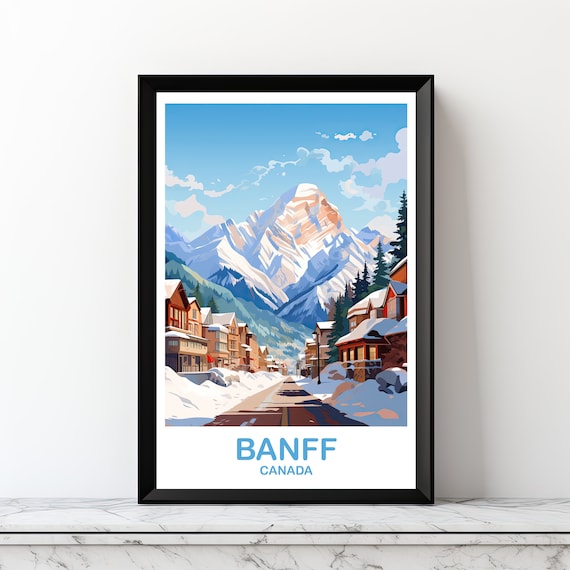 Banff Canada Snowy Mountain Village Winter Scene Travel Poster