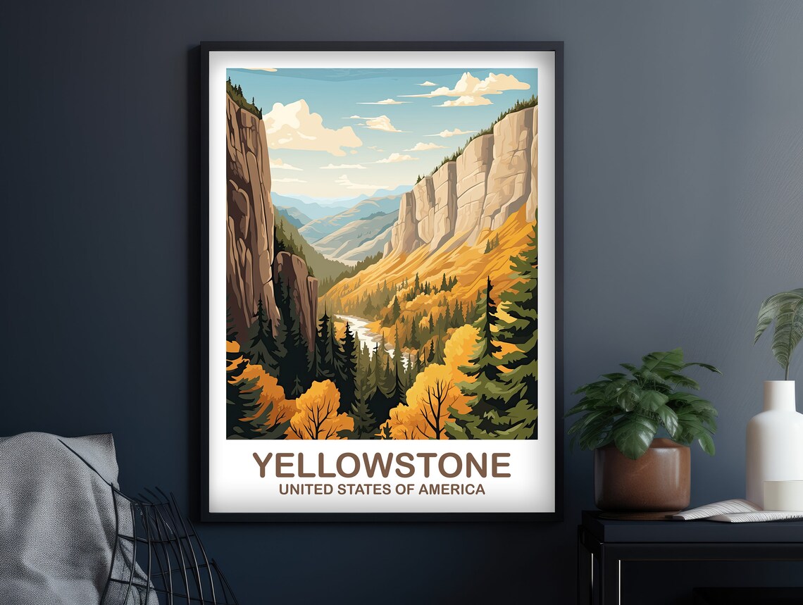 Yellowstone River Canyon Golden Trees Retro Travel Art Poster - Image 2