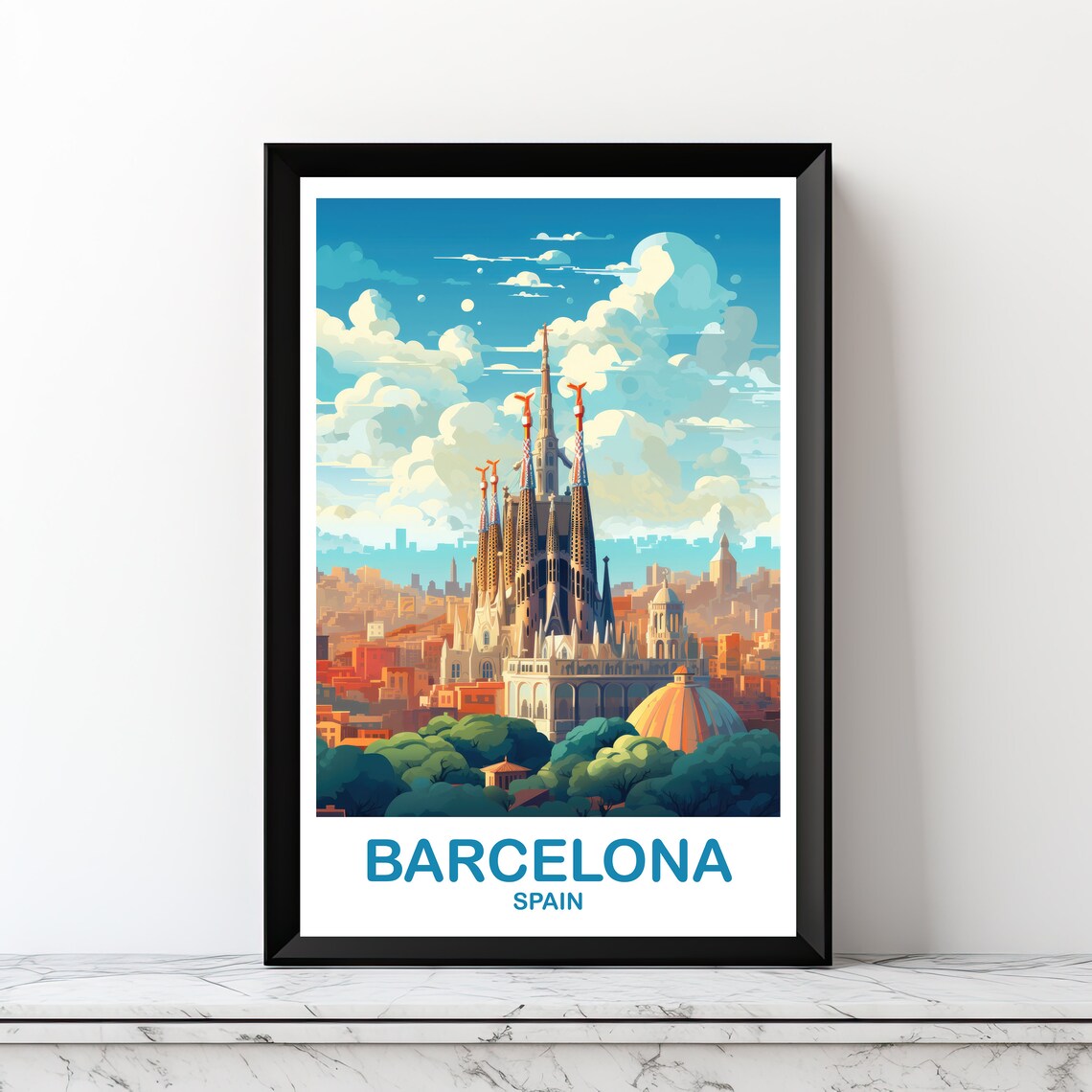 Barcelona Spain Sagrada Familia Landmark Colorful Travel Poster - Image 3
