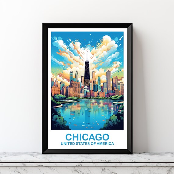 Chicago USA Skyline Lake Reflection Daytime Cityscape Art Poster