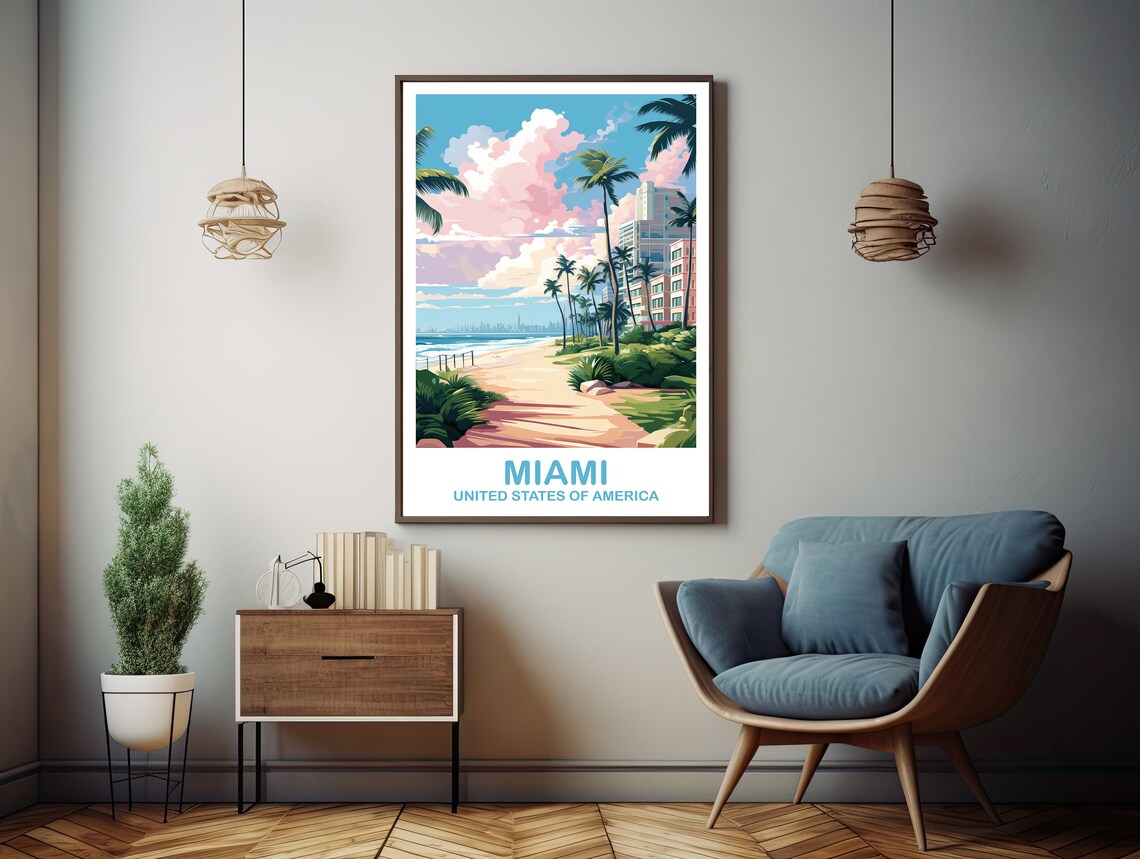 Miami Travel Poster, Florida City Skyline Wall Art - Image 2
