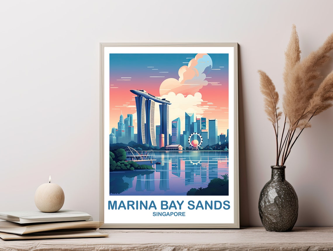 Singapore Marina Bay Sands Sunset Skyline Reflection Travel Poster - Image 3