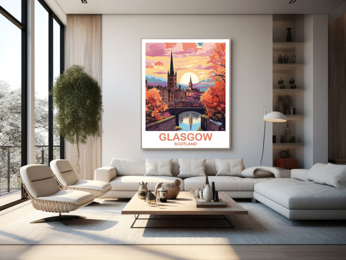Glasgow Scotland Cathedral Sunset Autumn Canal Travel Poster - Image 2