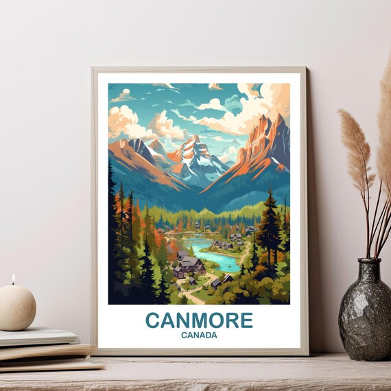 Canmore Canada Travel Rocky Mountain Lake Alpine Village View Poster