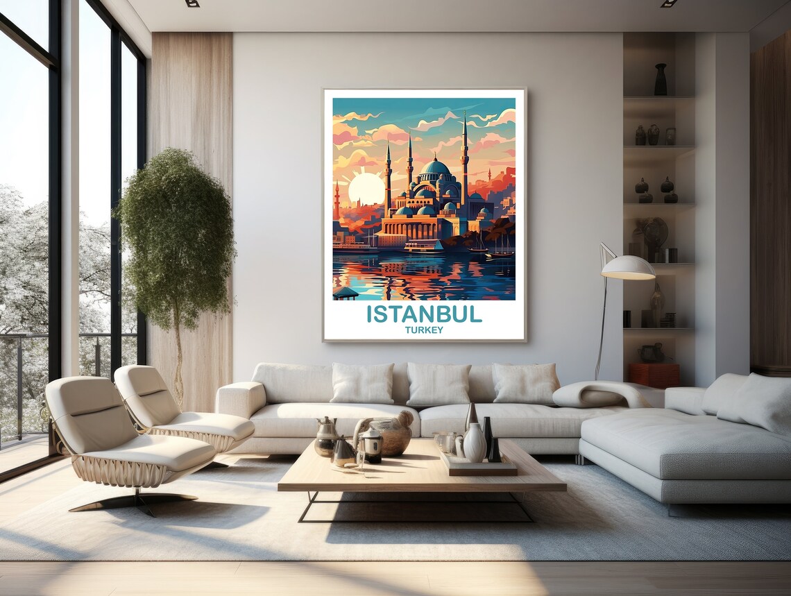 Istanbul Turkey Sunset Mosque Waterfront Golden Travel Poster - Image 2
