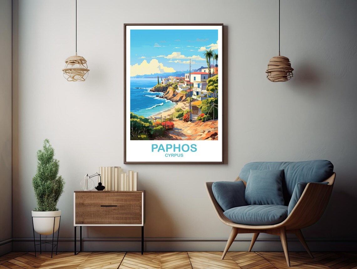 Paphos Cyprus Travel Poster, Europe Wall Art Print - Image 3
