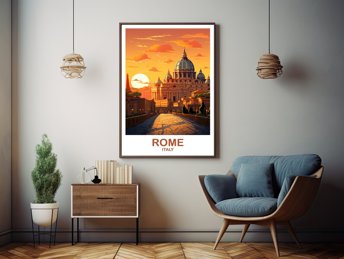 Rome Italy St Peters Basilica Sunset Vintage Travel Art Poster - Image 2