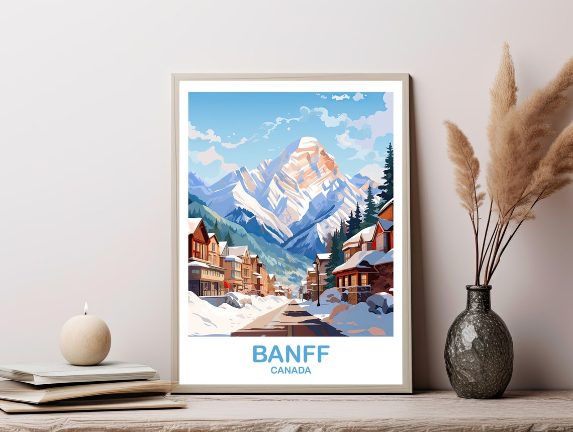 Banff Canada Snowy Mountain Village Winter Scene Travel Poster - Image 3
