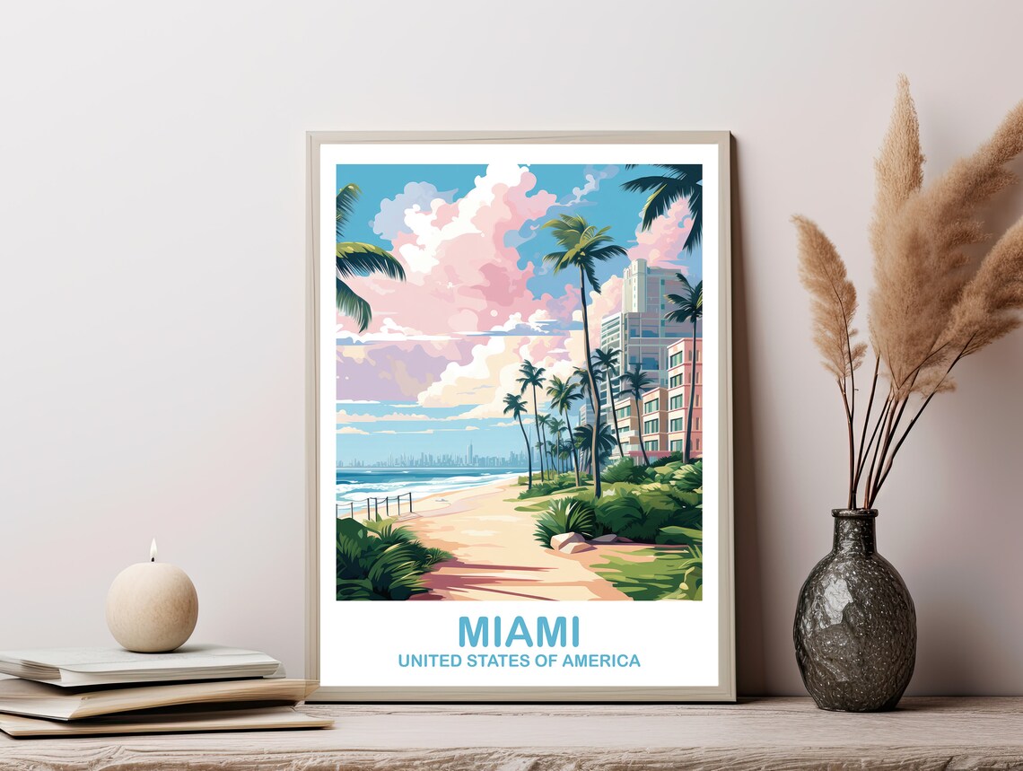 Miami Travel Poster, Florida City Skyline Wall Art - Image 3