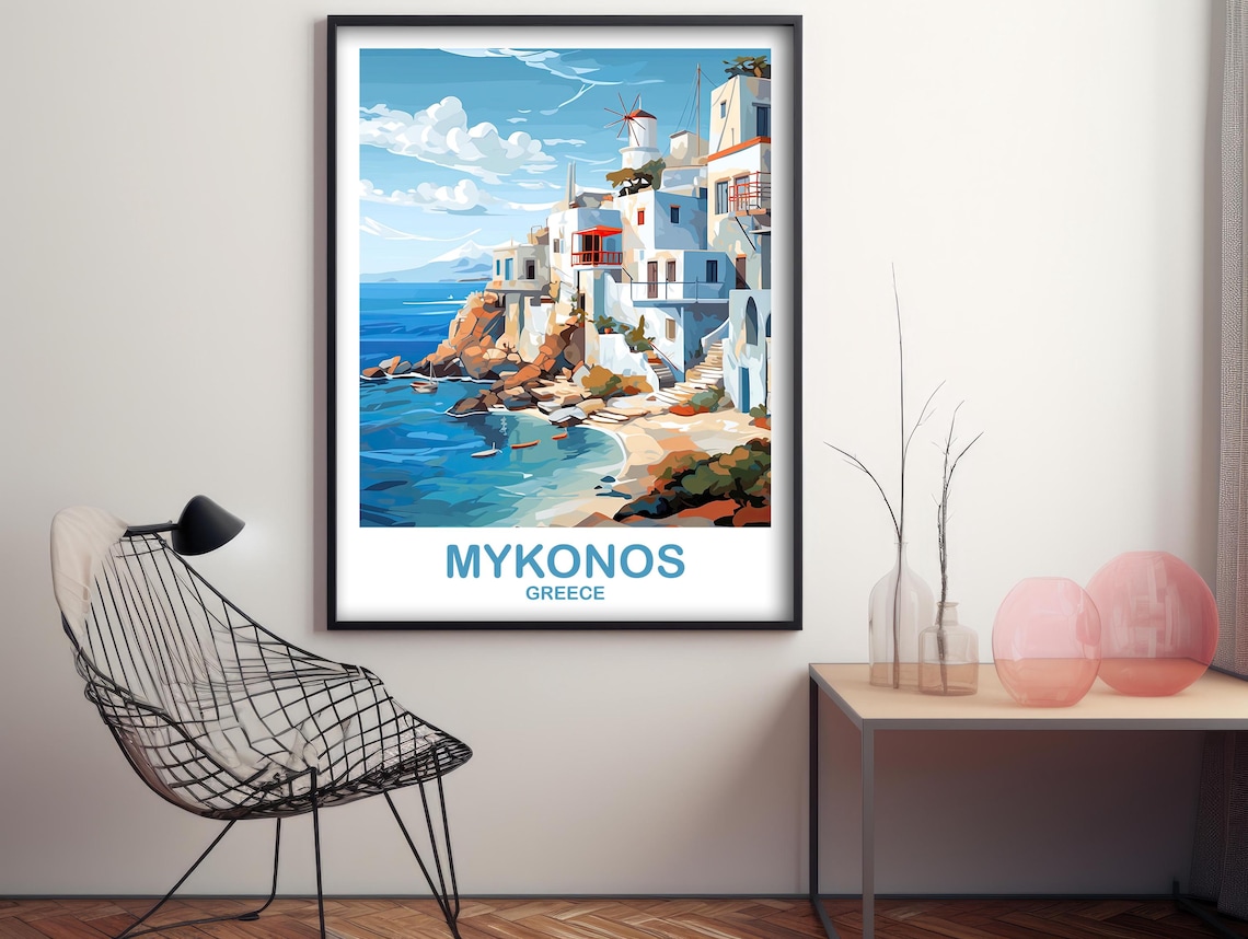 Mykonos Greece Travel Poster, Art Gift