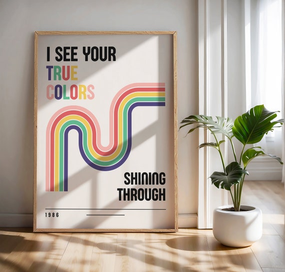 True Colors Print Retro Music Room Print Rainbow Art Print Song Lyric Wall Art Retro Wall Art Funky Room Decor 80s Music Print